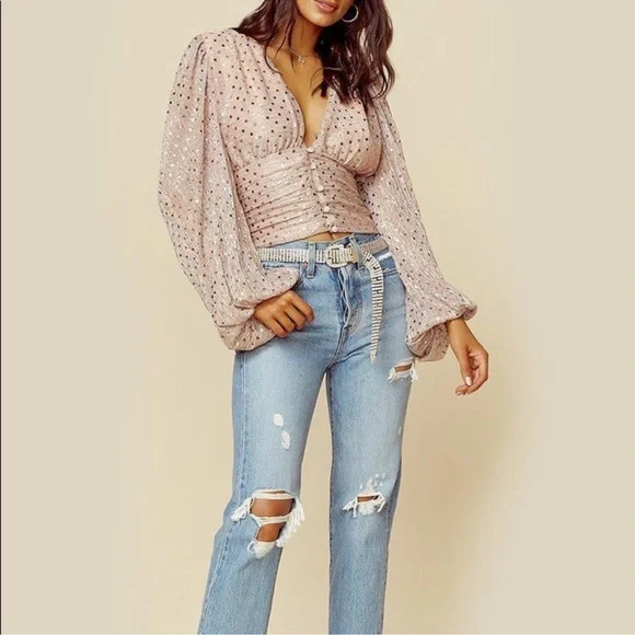 For Love and Lemons La Villette Blouse in Champagne Size XS - Picture 1 of 16